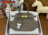 Hermes Birkin 25 Bag in Elephant Grey Swift Calfskin Trimmed with White Leather Lace Replica