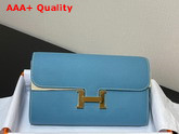 Hermes Constance Long To Go Wallet in Blue Epsom Calfskin with Removable Shoulder Strap Replica