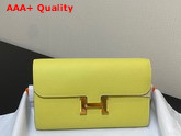 Hermes Constance Long To Go Wallet in Lemon Yellow Epsom Calfskin with Removable Shoulder Strap Replica