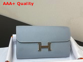 Hermes Constance Long To Go Wallet in Light Blue Epsom Calfskin with Removable Shoulder Strap Replica