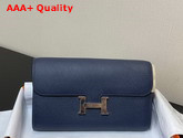 Hermes Constance Long To Go Wallet in Navy Epsom Calfskin with Removable Shoulder Strap Replica