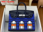 Hermes Faubourg Birkin 20 Blue Taiga Cowhide Leather and Black Alligator Leather Replica