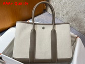 Hermes Garden Party 30 Bag in Natural Canvas and Elephant Gray Taurillon Clemence Leather Replica