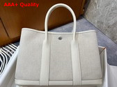 Hermes Garden Party 30 Bag in Natural Canvas and White Taurillon Clemence Leather Replica