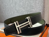 Hermes H Au Carre Belt Buckle Reversible Leather Strap 32mm Graphite Vert De Gris Replica