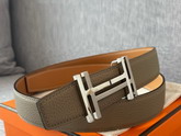Hermes H Au Carre Belt Buckle Reversible Leather Strap 32mm Gris Etain Orange Replica