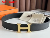 Hermes H Guillochee Belt Buckle Reversible Leather Strap 38mm Black Epsom Calfskin Replica