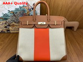 Hermes Hac 40 Handbag in Beige Canvas and Tan Swift Calfskin with Orange Leather Patchwork Replica