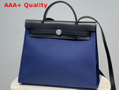 Hermes Herbag Zip 31 Bag Blue Canvas and Black Cowhide Leather Replica