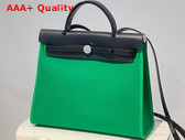 Hermes Herbag Zip 31 Bag Green Canvas and Black Cowhide Leather Replica