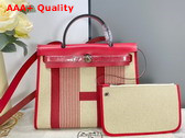 Hermes Herbag Zip 31 Bag Red Striped Canvas and Cowhide Leather Replica
