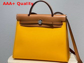 Hermes Herbag Zip 31 Bag Yellow Canvas and Tan Cowhide Leather Replica