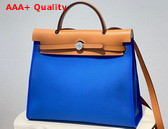 Hermes Herbag Zip 31 Bag in Bright Blue Canvas and Natural Cowhide Leather Replica