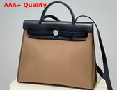 Hermes Herbag Zip 31 Bag in Gray Canvas and Black Cowhide Leather Replica