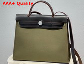 Hermes Herbag Zip 31 Bag in Khaki Canvas and Black Cowhide Leather Replica