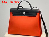Hermes Herbag Zip 31 Bag in Orange Canvas and Black Cowhide Leather Replica