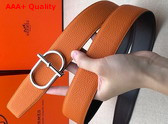 Hermes Ithaque Belt Buckle Reversible Leather Strap in Box 135 and Togo Calfskin Noir Orange Replica