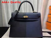 Hermes Kelly 25 Patchwork Epsom Leather Navy and Black Replica