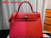 Hermes Kelly 25 Patchwork Epsom Leather Rose and Red Replica