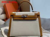 Hermes Kelly 28 in Natural Canvas and Tan Swift Calfskin Replica