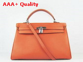 Hermes Kelly 35 In Orange with Silver Hardware Replica