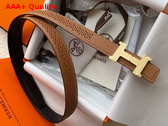 Hermes Mini Constance Guillochee Belt Buckle Reversible Leather Strap 24mm Tan and Black Perforated Leather Replica