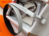 Hermes Mini Constance Guillochee Belt Buckle Reversible Leather Strap 24mm White and Black Perforated Leather Replica