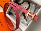 Hermes Mini H Belt Buckle Reversible Leather Strap 24mm Pink and Orange Perforated Leather Replica