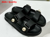Jimmy Choo Fayence Sandal Black Leather Flat Sandals with Pearl Embellishment Replica