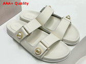 Jimmy Choo Fayence Sandal Latte Leather Flat Sandals with Pearl Embellishment Replica