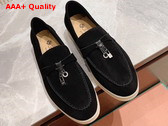 Loro Piana Summer Charms Walk Loafers in Black Suede Leather Replica