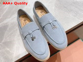 Loro Piana Summer Charms Walk Loafers in Sky Blue Suede Leather Replica