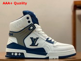 LV Trainer Sneaker Boot in White and Blue Calf Leather Replica