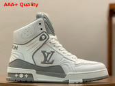 LV Trainer Sneaker Boot in White and Grey Calf Leather Replica