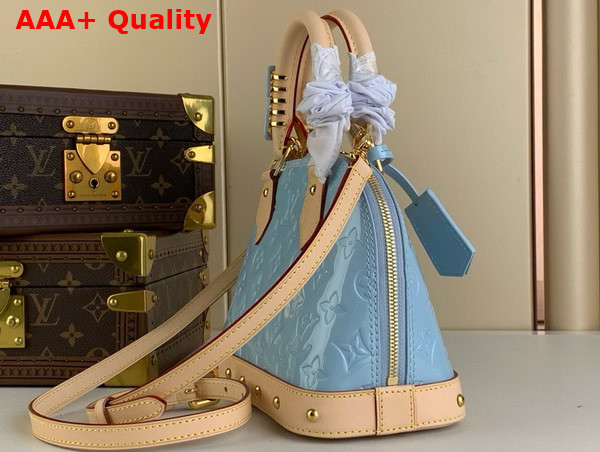 Louis Vuitton Alma BB Bag in Sky Monogram Vernis Leather with Natural Cowhide Leather Trim M24062 Replica