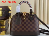 Louis Vuitton Alma BB Handbag in Damier Ebene Coated Canvas with Braided Toron Handles N40447 Replica
