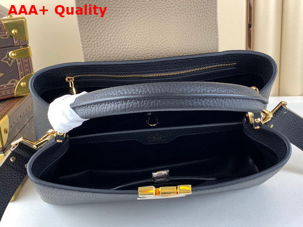 Louis Vuitton Capucines MM Handbag in Black and Grey Taurillon Leather M22676 Replica