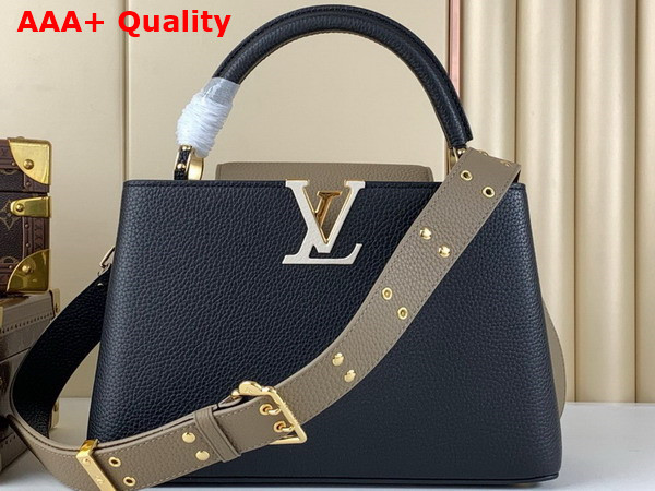 Louis Vuitton Capucines MM Handbag in Black and Grey Taurillon Leather M22676 Replica