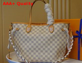 Louis Vuitton Neverfull MM Damier Azur Canvas with a Shoulder Strap in Two Color Braided Leather N50047 Replica