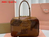 Miu Miu Leather Patchwork Top Handle Bag in Cognac 5BB117 Replica