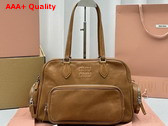 Miu Miu Nappa Leather Top Handle Bag in Caramel Washed Leather 5BB159 Replica