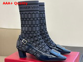 Roger Vivier Belle Vivier Sock Lacquered Buckle Ankle Boots in Blue Patent Leather Replica