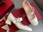 Roger Vivier Tres Vivier Rhinestone Buckle Babies Pumps in Off White Patent Leather Replica