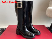 Roger Vivier Viv Rangers Metal Buckle Chelsea Boots in Black Patent Leather Replica