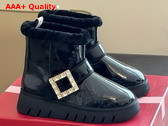 Roger Vivier Viv Winter Fur Strass Buckle Ankle Boots in Black Patent Leather Replica