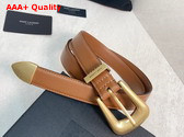 Saint Laurent Folk Buckle Belt in Brown Smooth Leather Replica