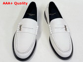 Saint Laurent Le Loafer Penny Slippers in Smooth Leather Pearl Replica