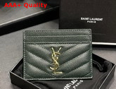 Saint Laurent Monogram Card Case in Khaki Green Grain de Poudre Embossed Leather Replica