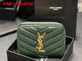 Saint Laurent Monogram Compact Zip Around Wallet in Grain de Poudre Embossed Leather Khaki Green Replica