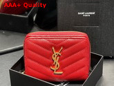 Saint Laurent Monogram Compact Zip Around Wallet in Red Quilted Grained Leather Replica